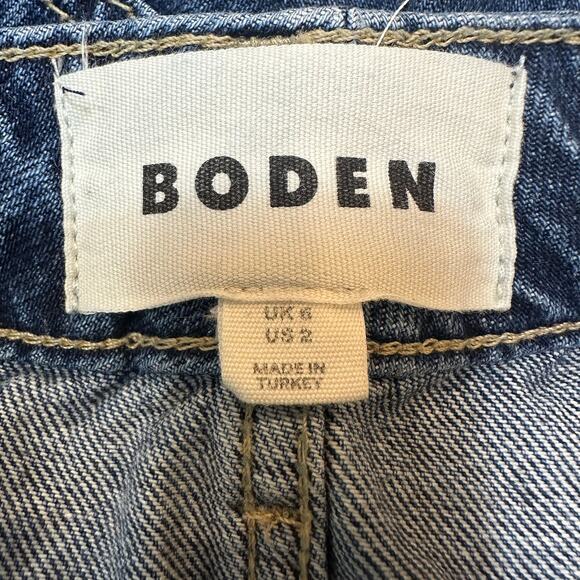 Boden Button Through Denim Mini Jean Skirt Button Down Dark Wash Raw Hem 2 - Picture 3 of 7